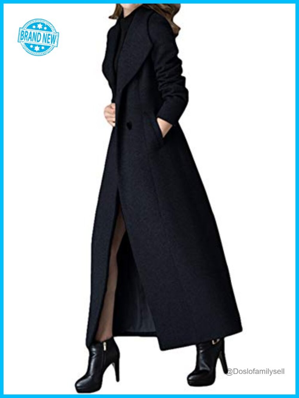 Wool Blend Trench Coat Double Breasted Long Winter Jacket